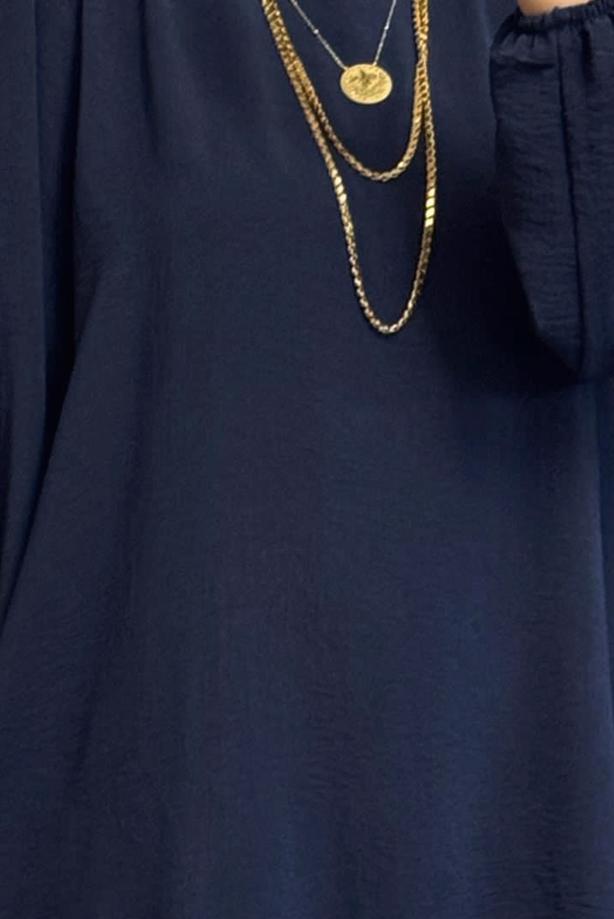 Tesettür giyim LACİVERT BAĞCIK DETAYLI PANTOLONLU TAKIM T 1071 - TRENDTESETTÜR