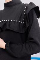 Tesettür giyim SİYAH VOLAN DETAYLI PANTOLONLU TAKIM T 1183