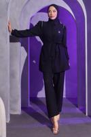 Tesettür giyim SİYAH BROŞ DETAYLI PANTOLONLU TAKIM T 1193