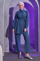 Tesettür giyim LACİVERT BROŞ DETAYLI PANTOLONLU TAKIM T 1193