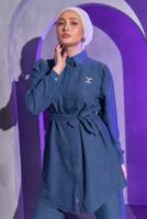 Tesettür giyim LACİVERT BROŞ DETAYLI PANTOLONLU TAKIM T 1193