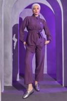 Tesettür giyim MOR BROŞ DETAYLI PANTOLONLU TAKIM T 1193