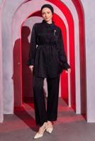 Tesettür giyim SİYAH BROŞ DETAYLI PANTOLONLU TAKIM T 1204