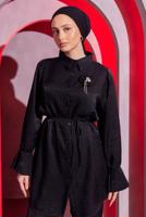 Tesettür giyim SİYAH BROŞ DETAYLI PANTOLONLU TAKIM T 1204