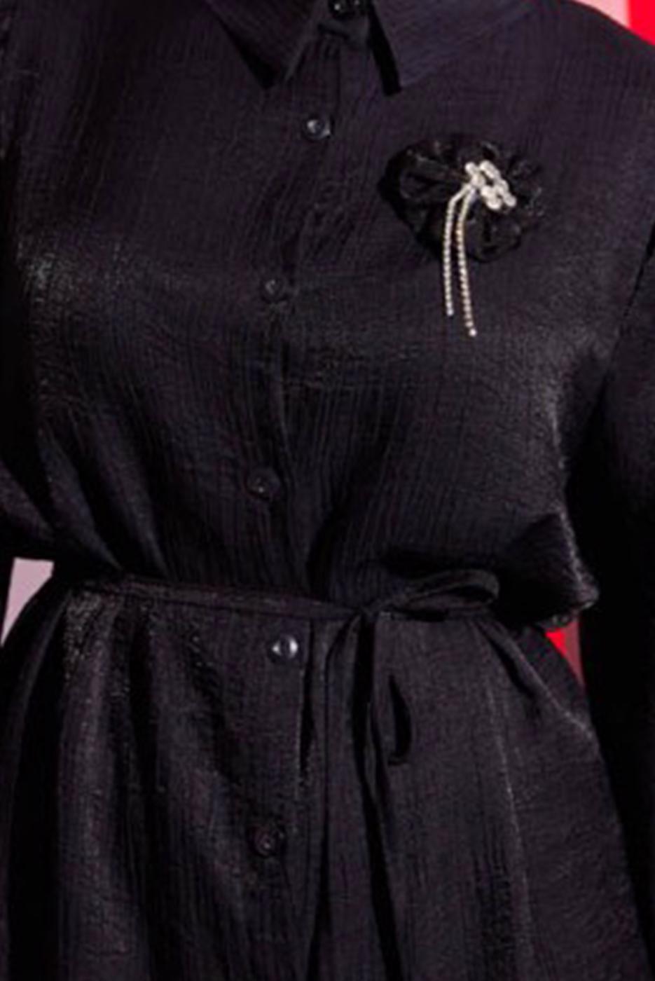 Tesettür giyim SİYAH BROŞ DETAYLI PANTOLONLU TAKIM T 1204