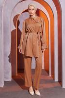 Tesettür giyim TURUNCU BROŞ DETAYLI PANTOLONLU TAKIM T 1204