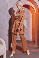 Tesettür giyim TURUNCU BROŞ DETAYLI PANTOLONLU TAKIM T 1204