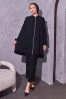 Tesettür giyim SİYAH KAPÜŞONLU PANTOLONLU TAKIM T 1214