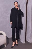 Tesettür giyim SİYAH KAPÜŞONLU PANTOLONLU TAKIM T 1214