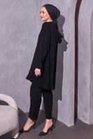 Tesettür giyim SİYAH KAPÜŞONLU PANTOLONLU TAKIM T 1214