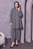 Tesettür giyim GRİ KAPÜŞONLU PANTOLONLU TAKIM T 1214