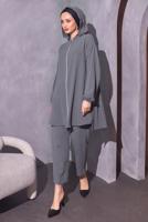 Tesettür giyim GRİ KAPÜŞONLU PANTOLONLU TAKIM T 1214