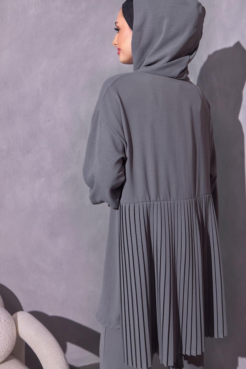 Tesettür giyim GRİ KAPÜŞONLU PANTOLONLU TAKIM T 1214