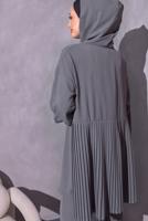 Tesettür giyim GRİ KAPÜŞONLU PANTOLONLU TAKIM T 1214