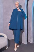 Tesettür giyim LACİVERT KAPÜŞONLU PANTOLONLU TAKIM T 1214