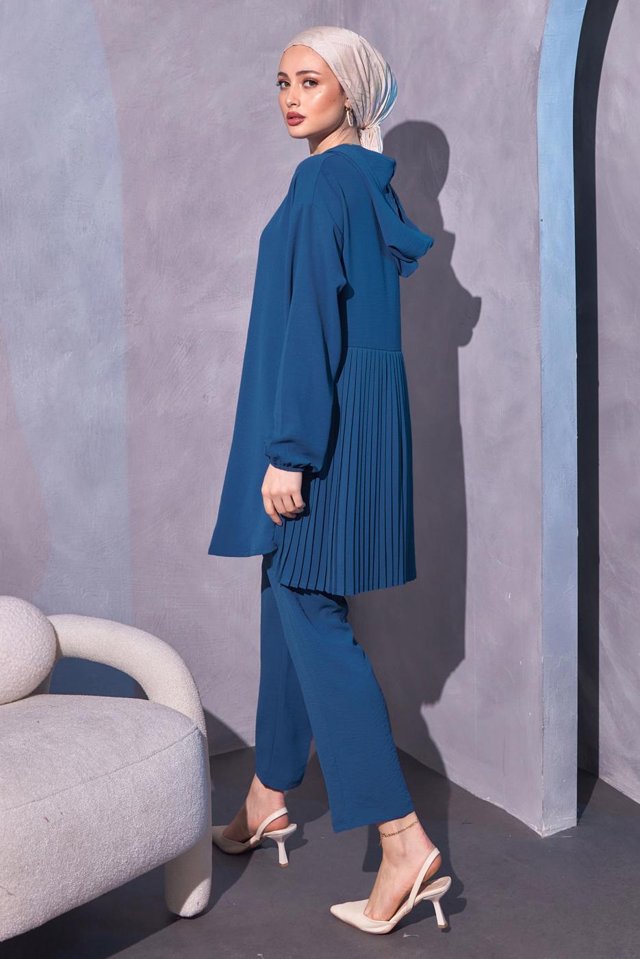 Tesettür giyim LACİVERT KAPÜŞONLU PANTOLONLU TAKIM T 1214