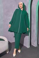 Tesettür giyim YEŞİL KAPÜŞONLU PANTOLONLU TAKIM T 1214