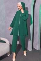 Tesettür giyim YEŞİL KAPÜŞONLU PANTOLONLU TAKIM T 1214