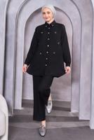 Tesettür giyim SİYAH DÜĞMELİ PANTOLONLU TAKIM T 1283