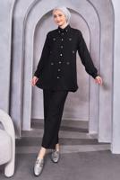 Tesettür giyim SİYAH DÜĞMELİ PANTOLONLU TAKIM T 1283