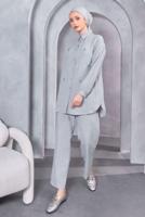 Tesettür giyim GRİ DÜĞMELİ PANTOLONLU TAKIM T 1283