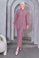 Tesettür giyim MOR DÜĞMELİ PANTOLONLU TAKIM T 1283