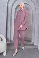 Tesettür giyim MOR DÜĞMELİ PANTOLONLU TAKIM T 1283