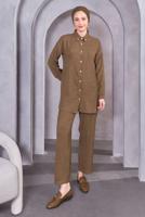 Hijab clothing BROWN BUTTONED PANTS SUIT T 1283