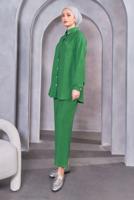 Tesettür giyim YEŞİL DÜĞMELİ PANTOLONLU TAKIM T 1283