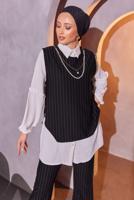 Tesettür giyim SİYAH ZİNCİR DETAYLI ÜÇLÜ PANTOLONLU TAKIM T 1404