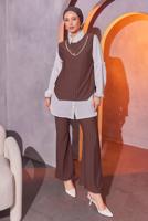Tesettür giyim KAHVE ZİNCİR DETAYLI ÜÇLÜ PANTOLONLU TAKIM T 1404
