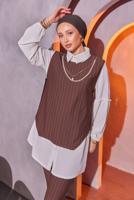 Tesettür giyim KAHVE ZİNCİR DETAYLI ÜÇLÜ PANTOLONLU TAKIM T 1404