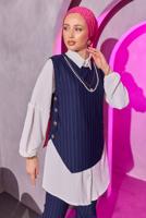 Tesettür giyim LACİVERT ZİNCİR DETAYLI ÜÇLÜ PANTOLONLU TAKIM T 1404