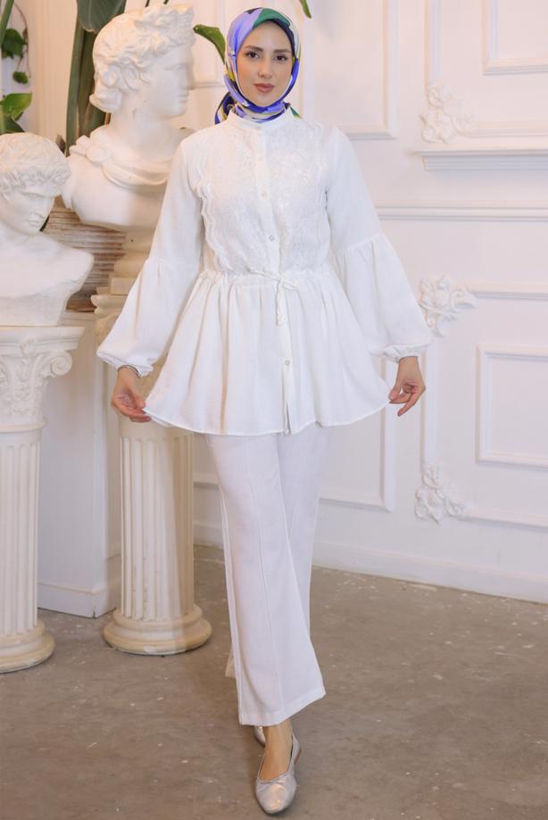 Vêtements hijab  LACE DETAILED PANTS SUIT T 14616 - TRENDTESETTÜR