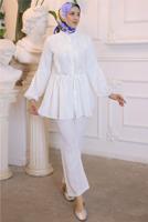 Tesettür giyim KREM DANTEL DETAYLI PANTOLONLU TAKIM T 14616