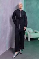Tesettür giyim SİYAH KAPÜŞONLU PANTOLONLU TAKIM T 1493