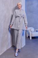 Tesettür giyim GRİ KAPÜŞONLU PANTOLONLU TAKIM T 1493