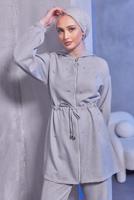 Tesettür giyim GRİ KAPÜŞONLU PANTOLONLU TAKIM T 1493