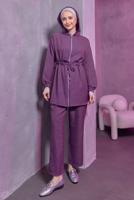 Tesettür giyim MOR KAPÜŞONLU PANTOLONLU TAKIM T 1493