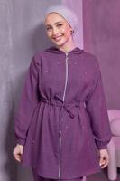 Tesettür giyim MOR KAPÜŞONLU PANTOLONLU TAKIM T 1493