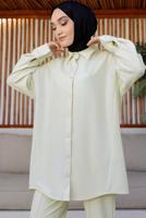 Tesettür giyim KREM GÖMLEK YAKA PANTOLONLU TAKIM T 15616
