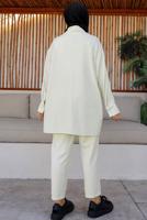 Tesettür giyim KREM GÖMLEK YAKA PANTOLONLU TAKIM T 15616