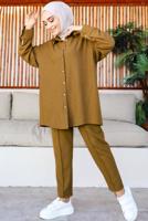 Tesettür giyim TABA GÖMLEK YAKA PANTOLONLU TAKIM T 15616