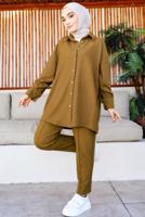 Tesettür giyim TABA GÖMLEK YAKA PANTOLONLU TAKIM T 15616