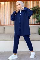 Tesettür giyim LACİVERT GÖMLEK YAKA PANTOLONLU TAKIM T 15616