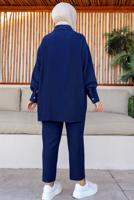 Tesettür giyim LACİVERT GÖMLEK YAKA PANTOLONLU TAKIM T 15616