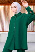 Tesettür giyim YEŞİL GÖMLEK YAKA PANTOLONLU TAKIM T 15616