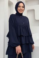 Tesettür giyim LACİVERT VOLAN DETAYLI PANTOLONLU TAKIM T 1648