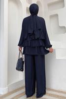 Tesettür giyim LACİVERT VOLAN DETAYLI PANTOLONLU TAKIM T 1648