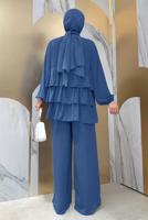 Tesettür giyim LACİVERT VOLAN DETAYLI PANTOLONLU TAKIM T 1648